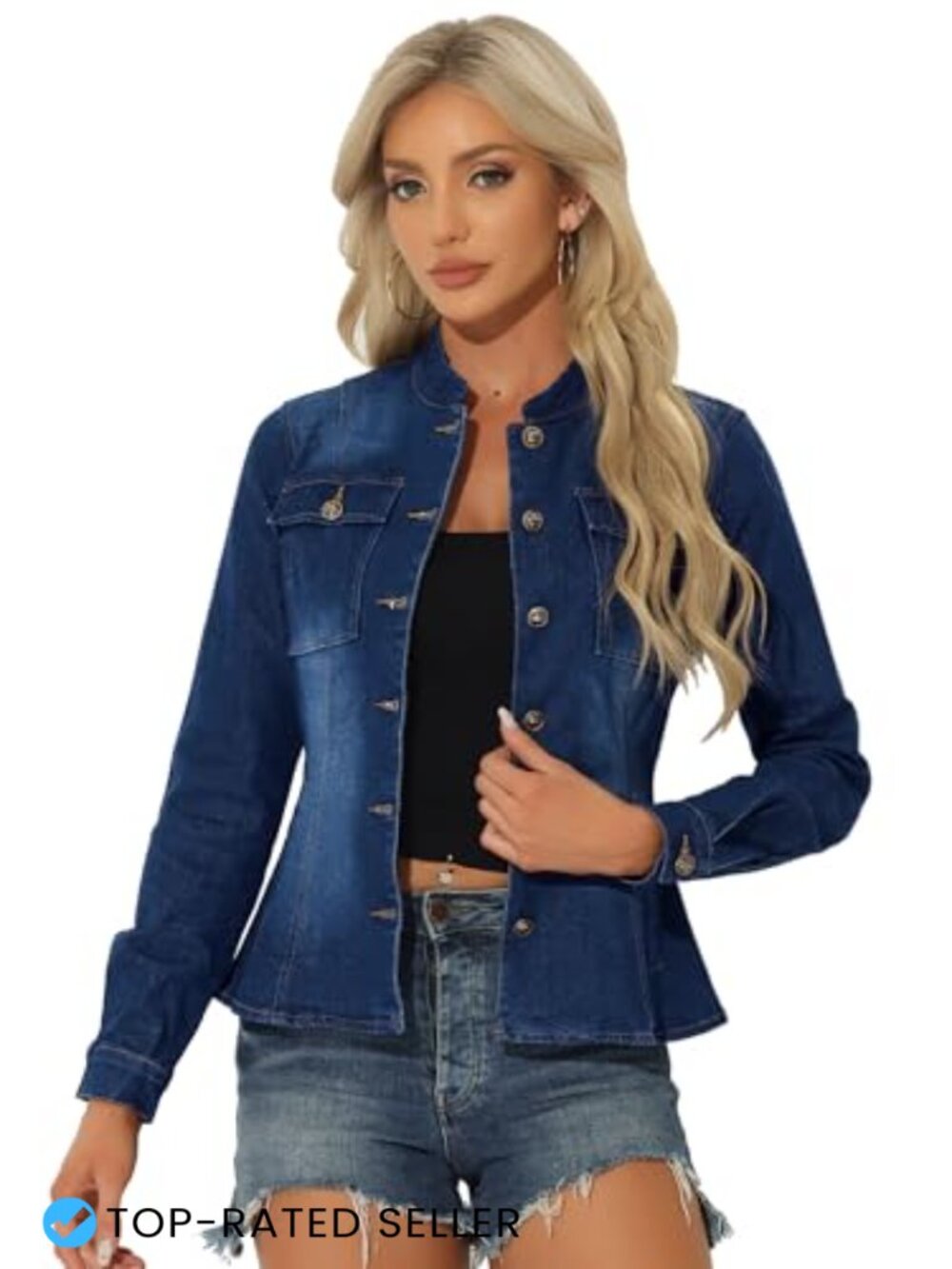 Allegra K Women's Denim Jacket Classic Cotton Blend Long Sleeve